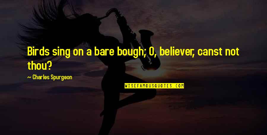 Singing Bird Quotes By Charles Spurgeon: Birds sing on a bare bough; O, believer, Singing Bird Quotes By Charles Spurgeon: Birds sing on a bare bough; O, believer,