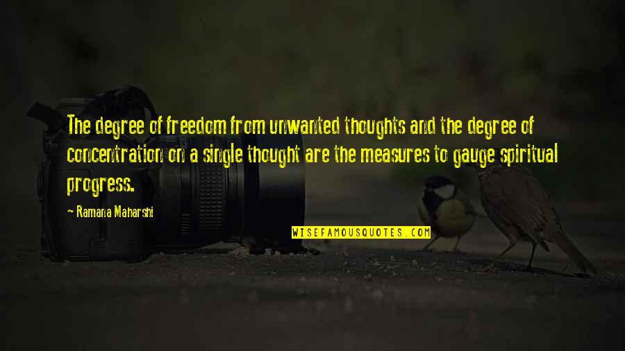 Single Freedom Quotes By Ramana Maharshi: The degree of freedom from unwanted thoughts and Single Freedom Quotes By Ramana Maharshi: The degree of freedom from unwanted thoughts and