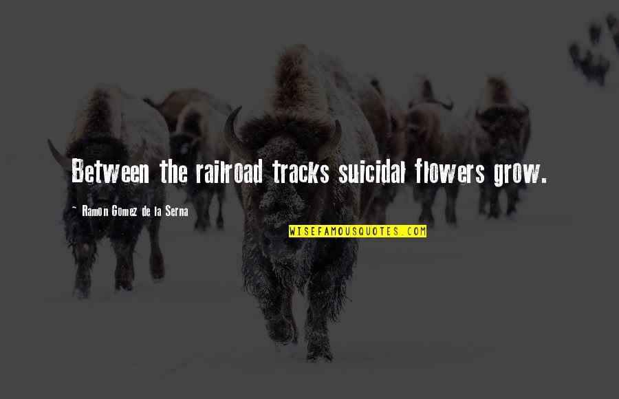 Single Status And Quotes By Ramon Gomez De La Serna: Between the railroad tracks suicidal flowers grow.