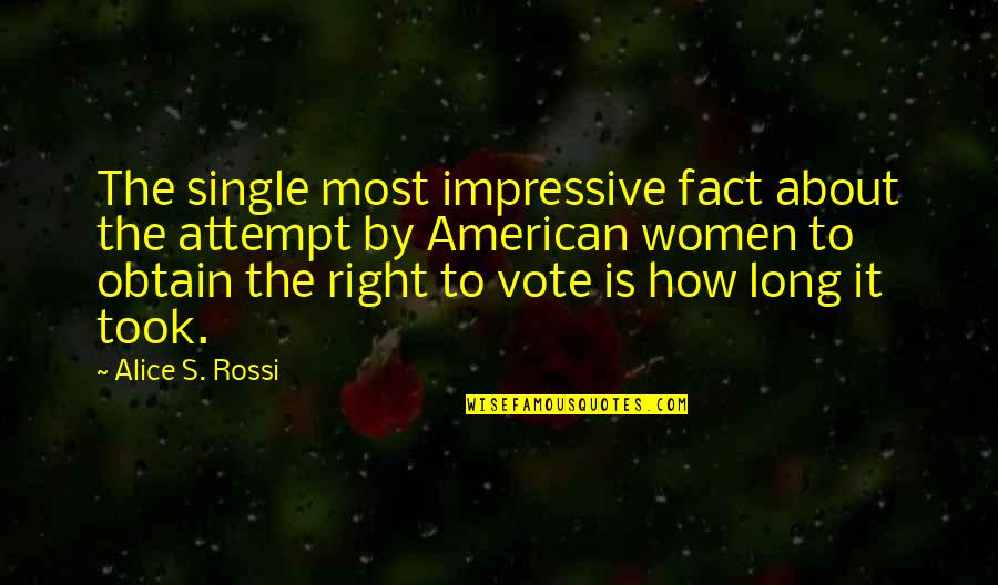 Single Too Long Quotes By Alice S. Rossi: The single most impressive fact about the attempt