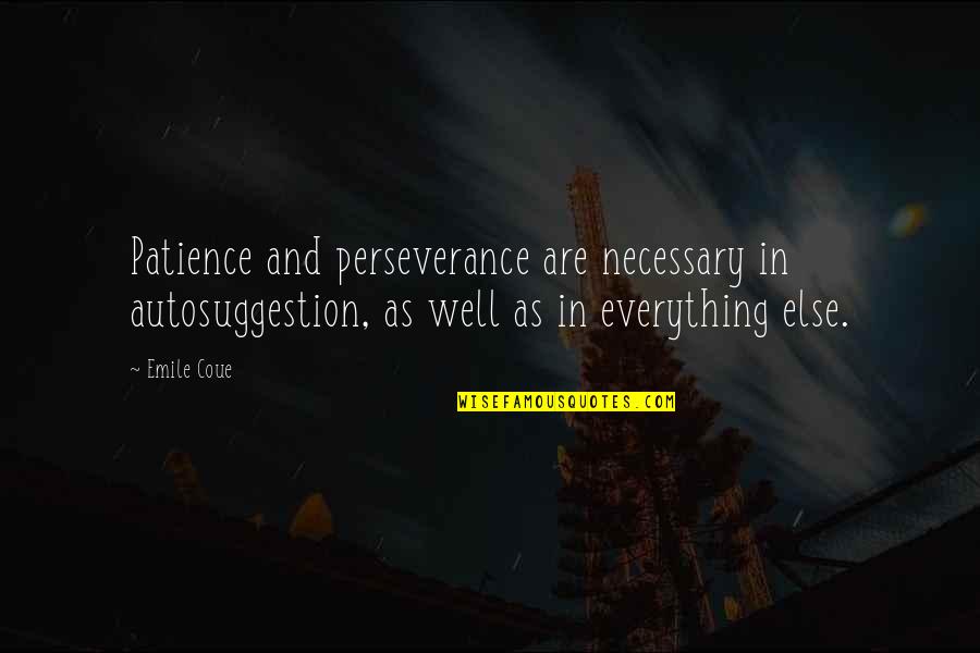 Single Word Sad Quotes By Emile Coue: Patience and perseverance are necessary in autosuggestion, as