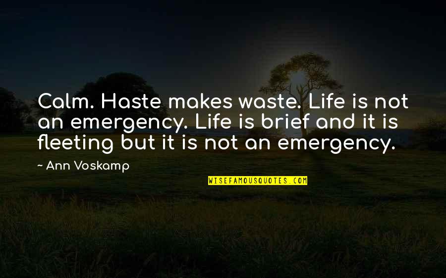 Sipos Tomi Quotes By Ann Voskamp: Calm. Haste makes waste. Life is not an