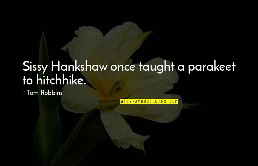 Sissy's Quotes By Tom Robbins: Sissy Hankshaw once taught a parakeet to hitchhike.