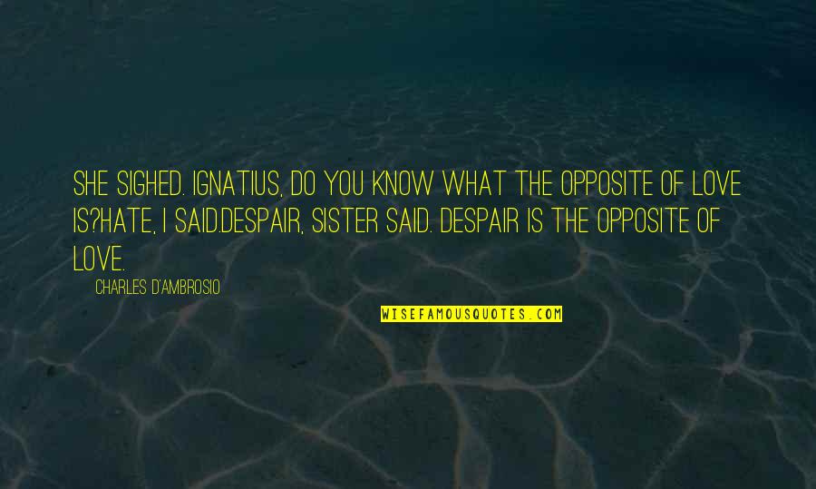 Sister Opposite Quotes By Charles D'Ambrosio: She sighed. Ignatius, do you know what the