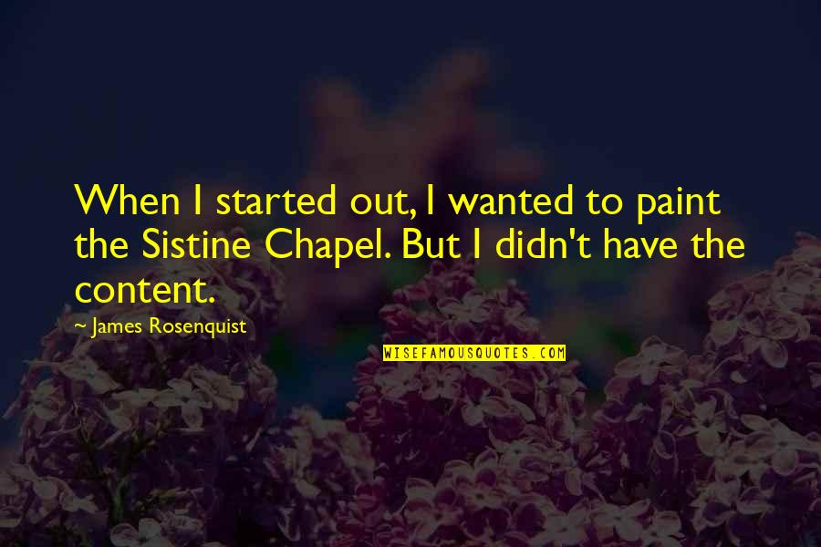 Sistine Chapel Quotes By James Rosenquist: When I started out, I wanted to paint