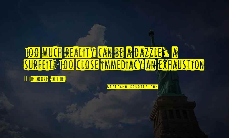 Sitee Quotes By Theodore Roethke: Too much reality can be a dazzle, a