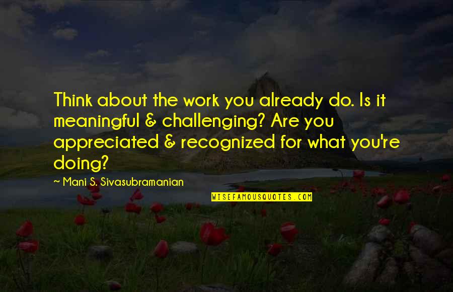 Sivasubramanian Quotes By Mani S. Sivasubramanian: Think about the work you already do. Is