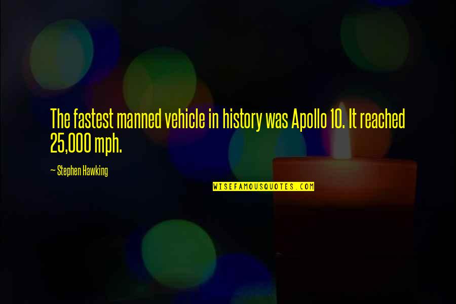 Sixpenny Brewery Quotes By Stephen Hawking: The fastest manned vehicle in history was Apollo