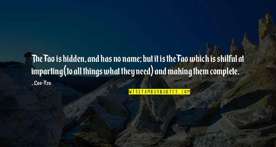 Skilful Quotes By Lao-Tzu: The Tao is hidden, and has no name;