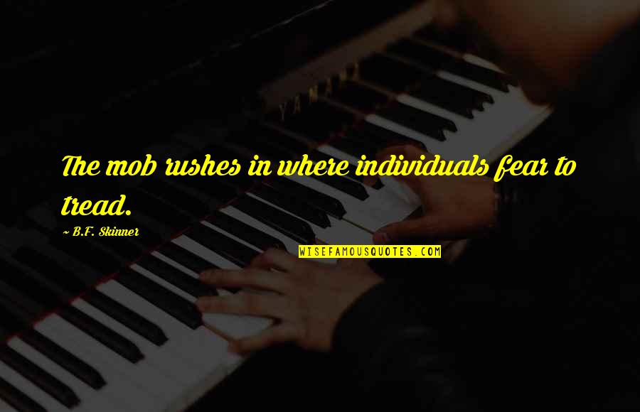 Skinner Quotes By B.F. Skinner: The mob rushes in where individuals fear to Skinner Quotes By B.F. Skinner: The mob rushes in where individuals fear to