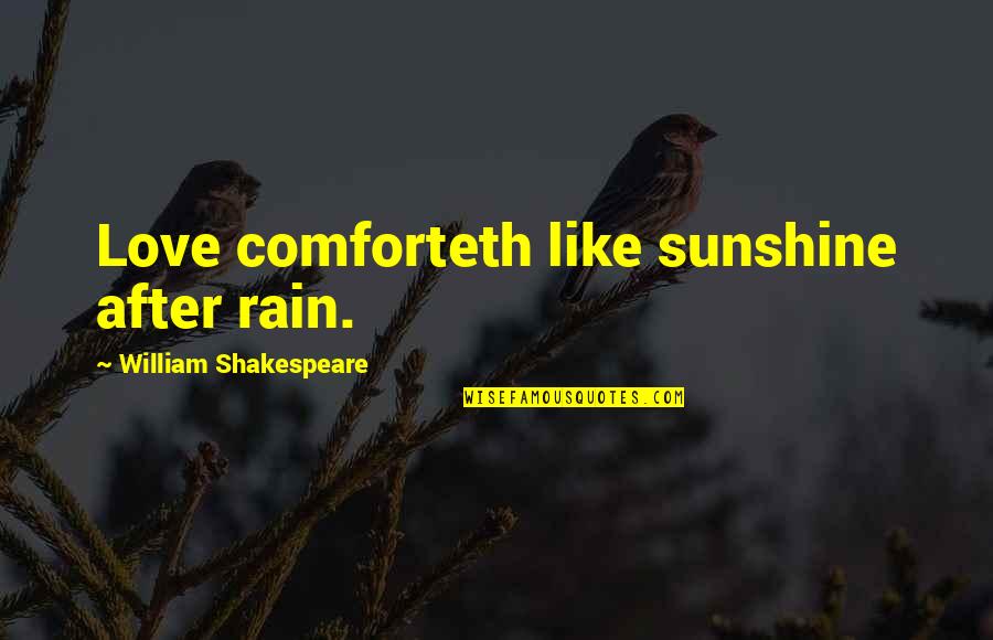 Skippy Handelman Quotes By William Shakespeare: Love comforteth like sunshine after rain. Skippy Handelman Quotes By William Shakespeare: Love comforteth like sunshine after rain.
