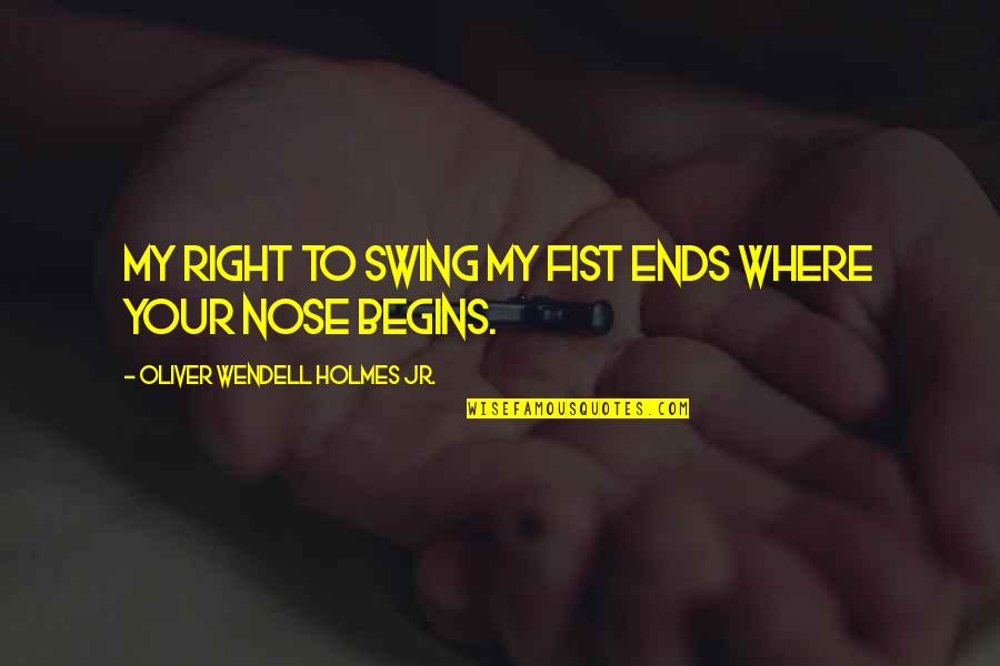 Skiven Gjestehus Quotes By Oliver Wendell Holmes Jr.: My right to swing my fist ends where