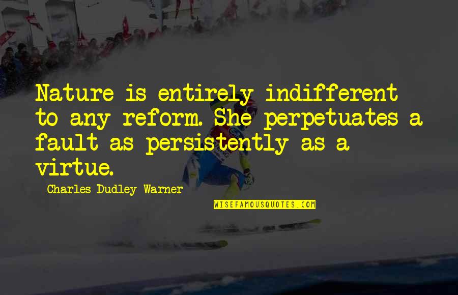 Skivvy 9 Quotes By Charles Dudley Warner: Nature is entirely indifferent to any reform. She