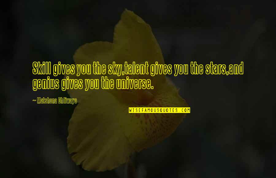 Sky And You Quotes By Matshona Dhliwayo: Skill gives you the sky,talent gives you the