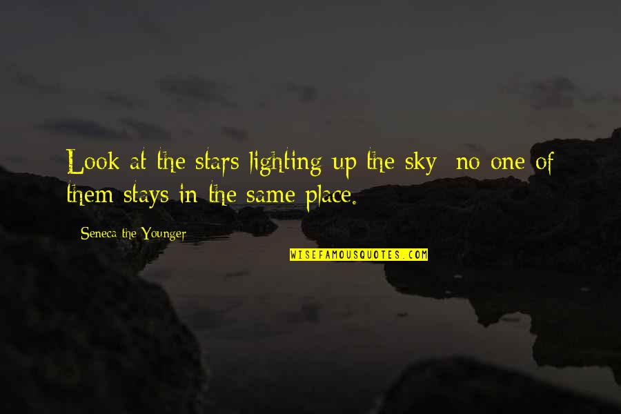 Sky Without Stars Quotes By Seneca The Younger: Look at the stars lighting up the sky: