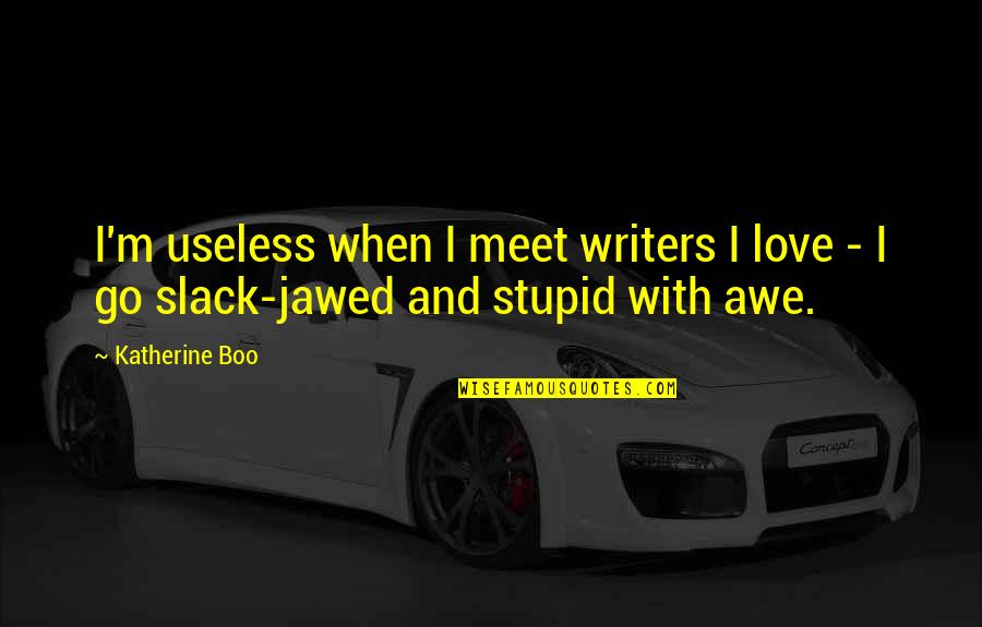 Slack Off Quotes By Katherine Boo: I'm useless when I meet writers I love