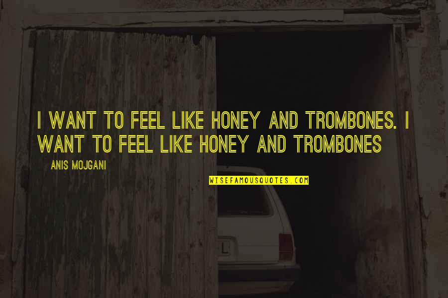 Slam Quotes By Anis Mojgani: I want to feel like honey and trombones.