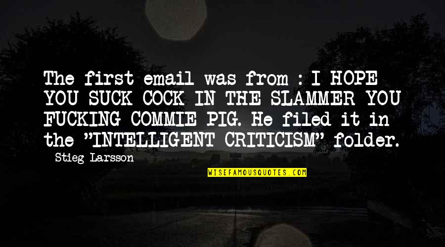 Slammer Quotes By Stieg Larsson: The first email was from : I HOPE