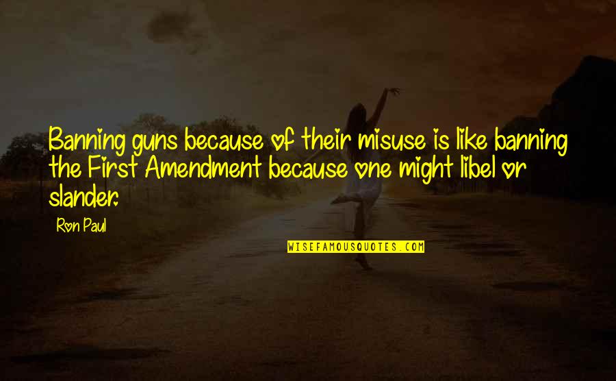 Slander Quotes By Ron Paul: Banning guns because of their misuse is like