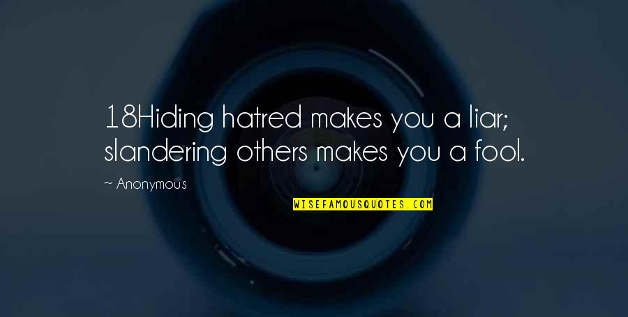 Slandering Quotes By Anonymous: 18Hiding hatred makes you a liar; slandering others