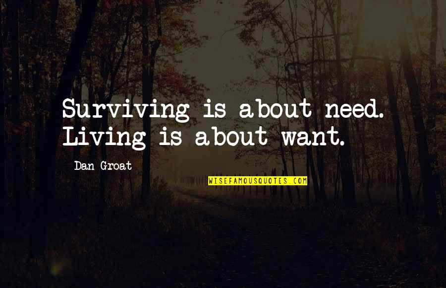 Slang Words In Quotes By Dan Groat: Surviving is about need. Living is about want.