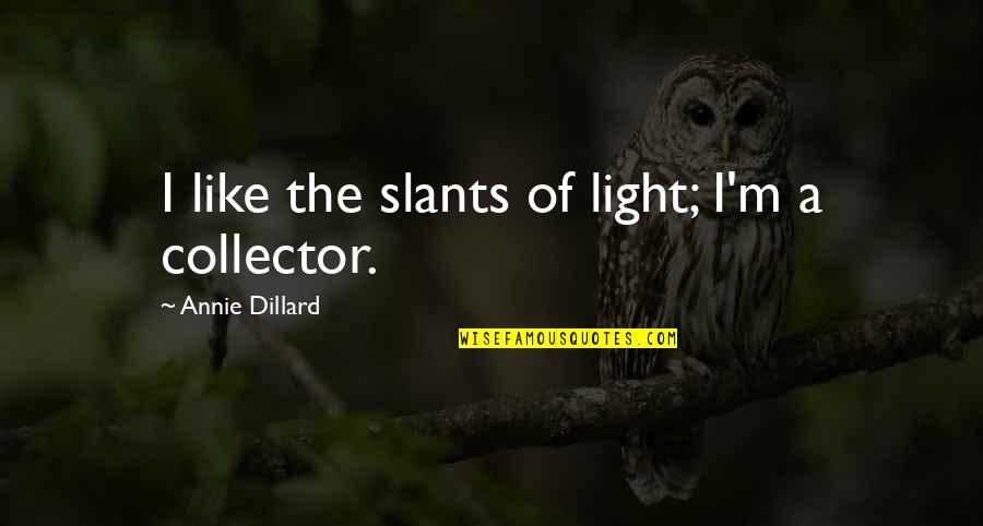 Slants Quotes By Annie Dillard: I like the slants of light; I'm a