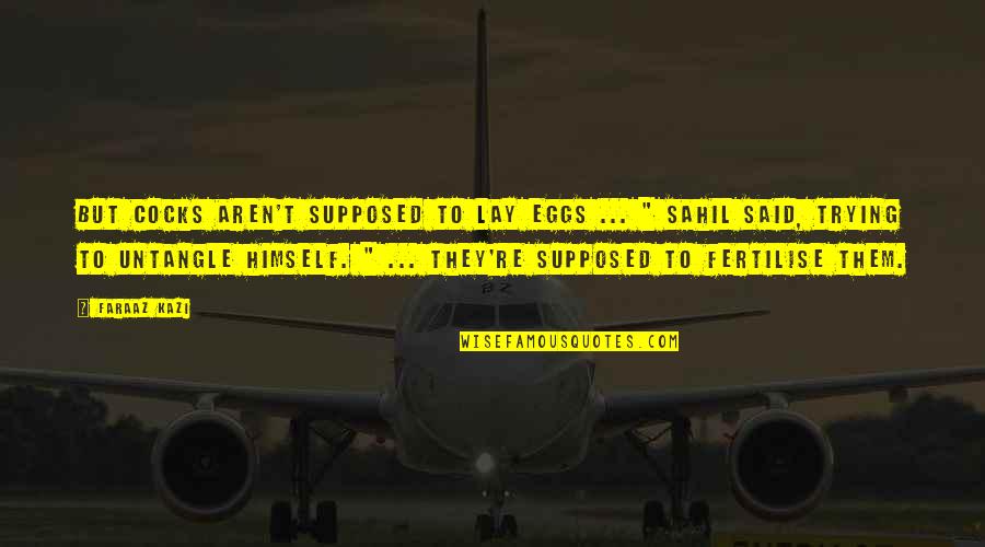 Slapstick Quotes By Faraaz Kazi: But cocks aren't supposed to lay eggs ...