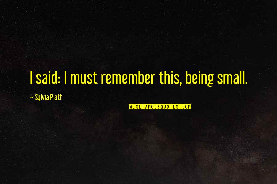 Slastik Quotes By Sylvia Plath: I said: I must remember this, being small. Slastik Quotes By Sylvia Plath: I said: I must remember this, being small.