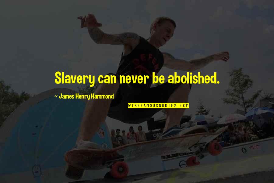 Slavery In The Civil War Quotes By James Henry Hammond: Slavery can never be abolished. Slavery In The Civil War Quotes By James Henry Hammond: Slavery can never be abolished.