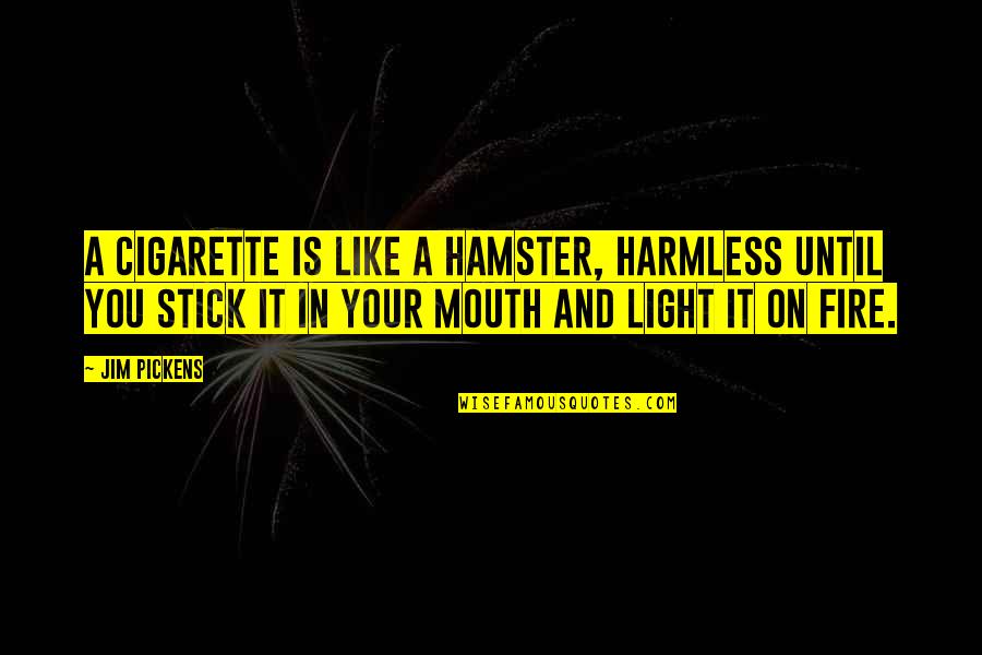 Slavery Justification Quotes By Jim Pickens: A cigarette is like a hamster, harmless until