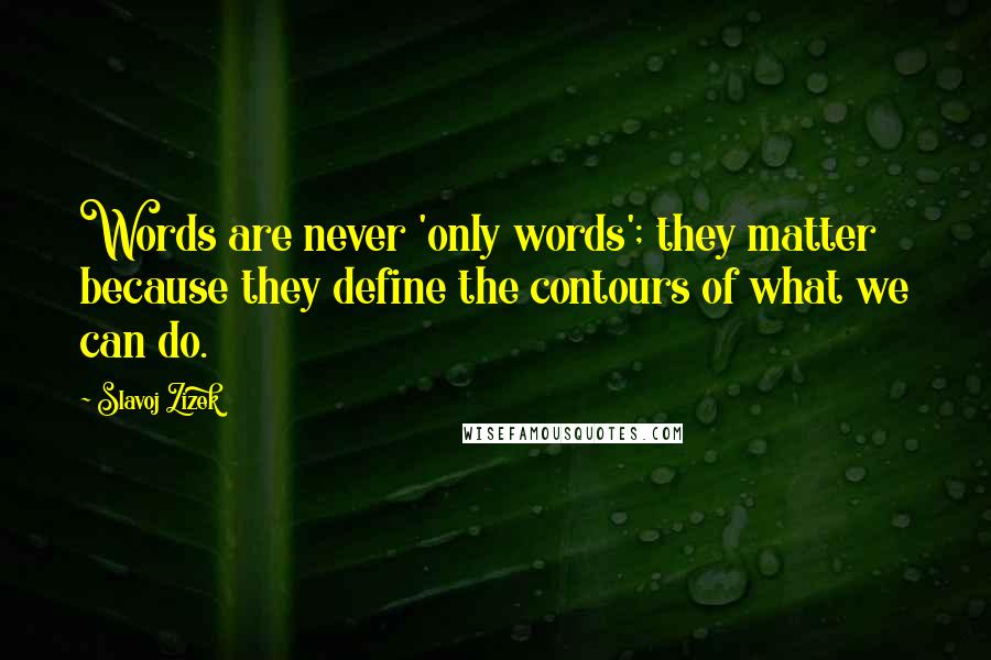 Slavoj Zizek quotes: Words are never 'only words'; they matter because they define the contours of what we can do.