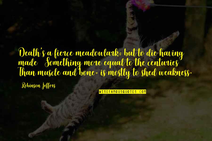 Slayden Quotes By Robinson Jeffers: Death's a fierce meadowlark: but to die having Slayden Quotes By Robinson Jeffers: Death's a fierce meadowlark: but to die having