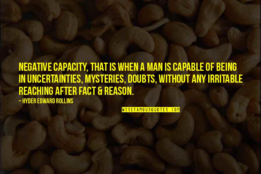 Sledzie Quotes By Hyder Edward Rollins: Negative Capacity, that is when a man is Sledzie Quotes By Hyder Edward Rollins: Negative Capacity, that is when a man is