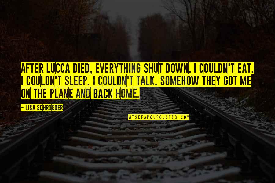 Sleep And Eat Quotes By Lisa Schroeder: After Lucca died, everything shut down. I couldn't
