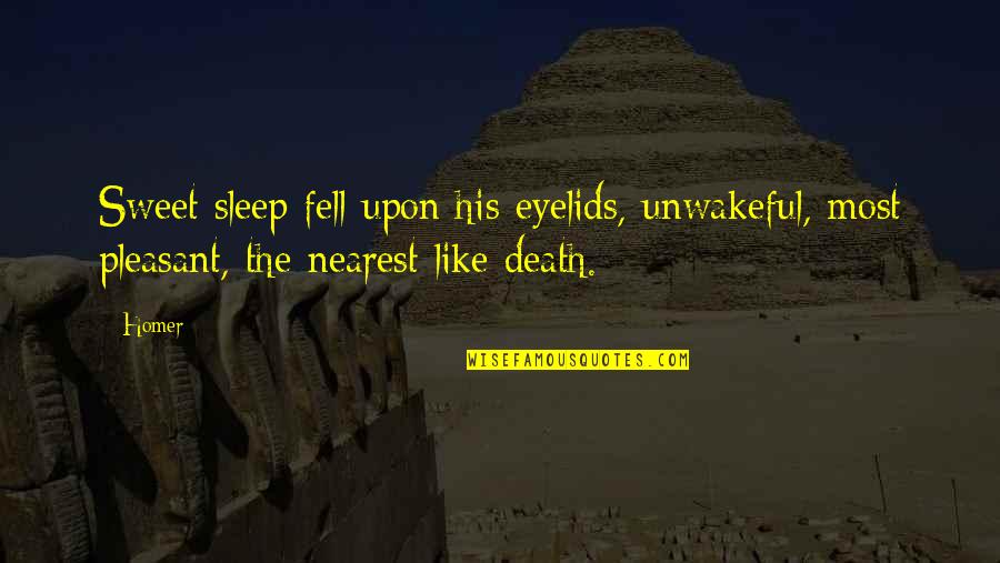 Sleep Is Like Death Quotes By Homer: Sweet sleep fell upon his eyelids, unwakeful, most