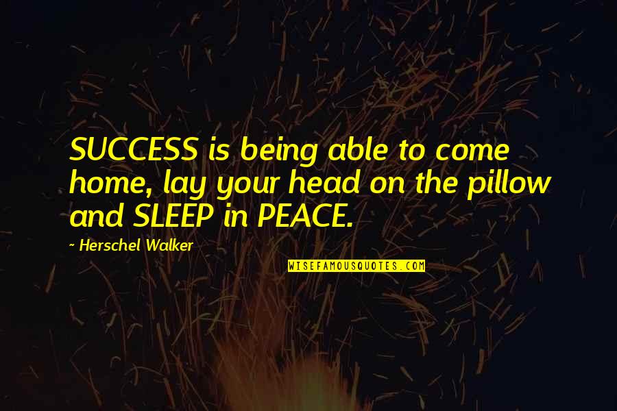 Sleep Peace Quotes By Herschel Walker: SUCCESS is being able to come home, lay