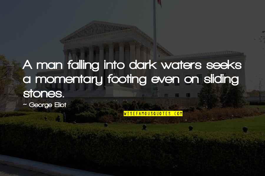 Sliding Into Quotes By George Eliot: A man falling into dark waters seeks a