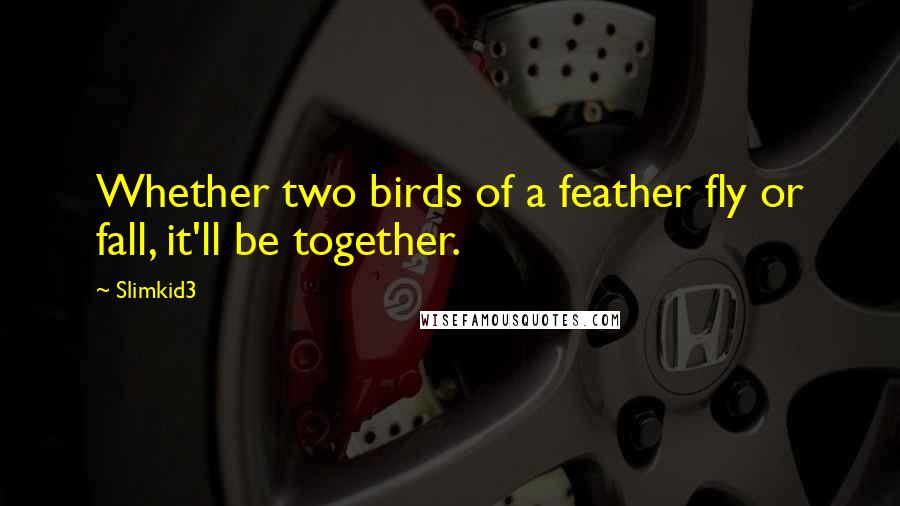 Slimkid3 quotes: Whether two birds of a feather fly or fall, it'll be together.