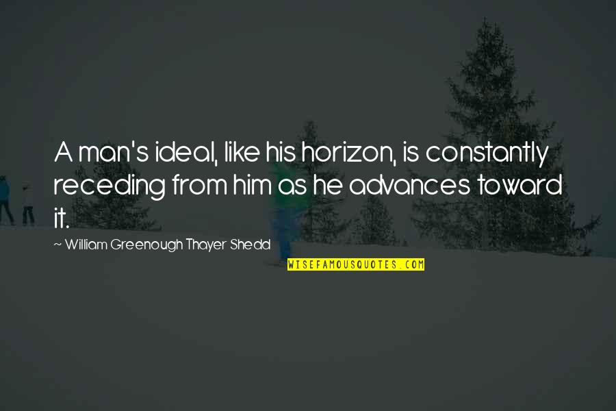 Slique Shake Quotes By William Greenough Thayer Shedd: A man's ideal, like his horizon, is constantly Slique Shake Quotes By William Greenough Thayer Shedd: A man's ideal, like his horizon, is constantly