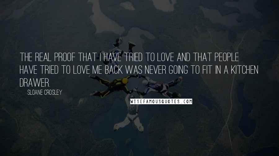 Sloane Crosley quotes: The real proof that I have tried to love and that people have tried to love me back was never going to fit in a kitchen drawer. Sloane Crosley quotes: The real proof that I have tried to love and that people have tried to love me back was never going to fit in a kitchen drawer.