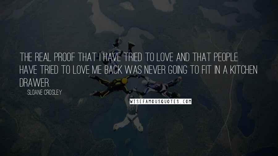 Sloane Crosley quotes: The real proof that I have tried to love and that people have tried to love me back was never going to fit in a kitchen drawer.