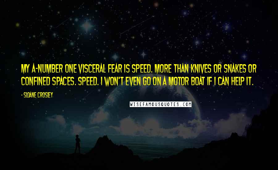 Sloane Crosley quotes: My A-number one visceral fear is speed. More than knives or snakes or confined spaces. Speed. I won't even go on a motor boat if I can help it.