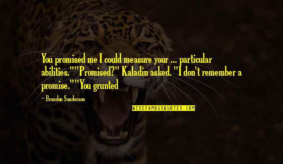 Sloveso Mussen Quotes By Brandon Sanderson: You promised me I could measure your ...