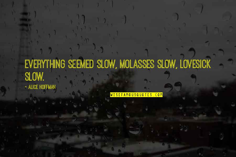 Slow As Molasses Quotes By Alice Hoffman: Everything seemed slow, molasses slow, lovesick slow.