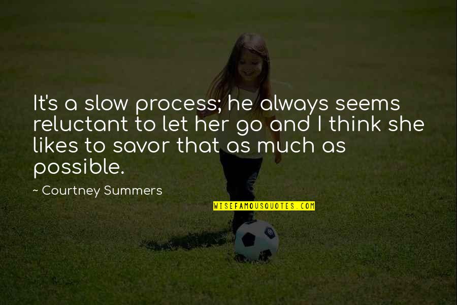 Slow As Quotes By Courtney Summers: It's a slow process; he always seems reluctant