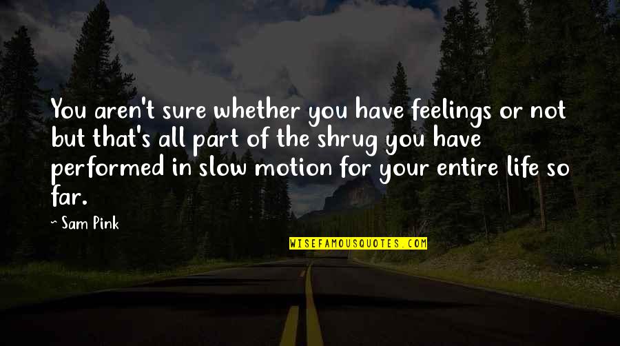 Slow Motion Life Quotes By Sam Pink: You aren't sure whether you have feelings or