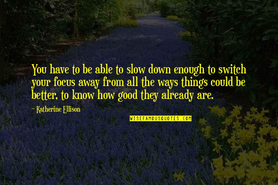 Slow To Love Quotes By Katherine Ellison: You have to be able to slow down Slow To Love Quotes By Katherine Ellison: You have to be able to slow down