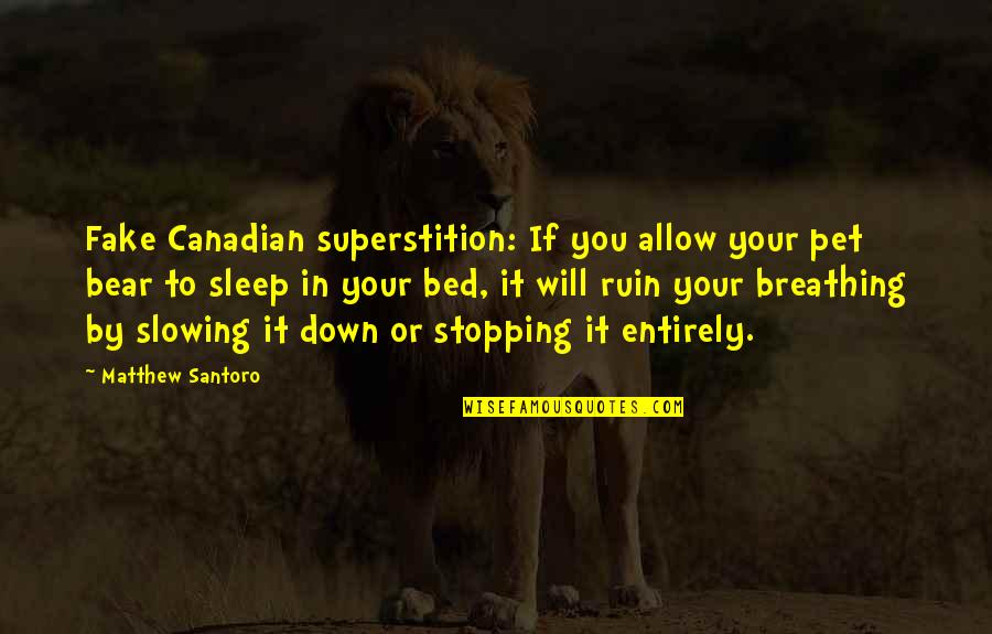 Slowing Down Quotes By Matthew Santoro: Fake Canadian superstition: If you allow your pet