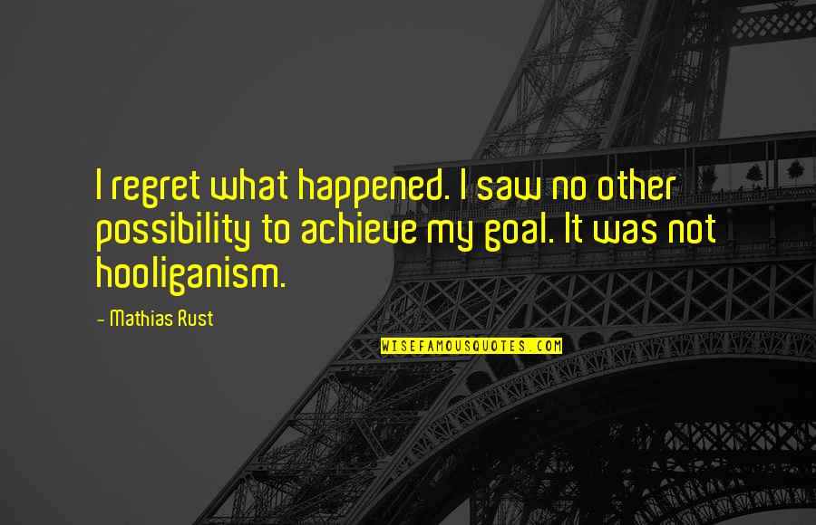 Slowinski Corn Quotes By Mathias Rust: I regret what happened. I saw no other Slowinski Corn Quotes By Mathias Rust: I regret what happened. I saw no other