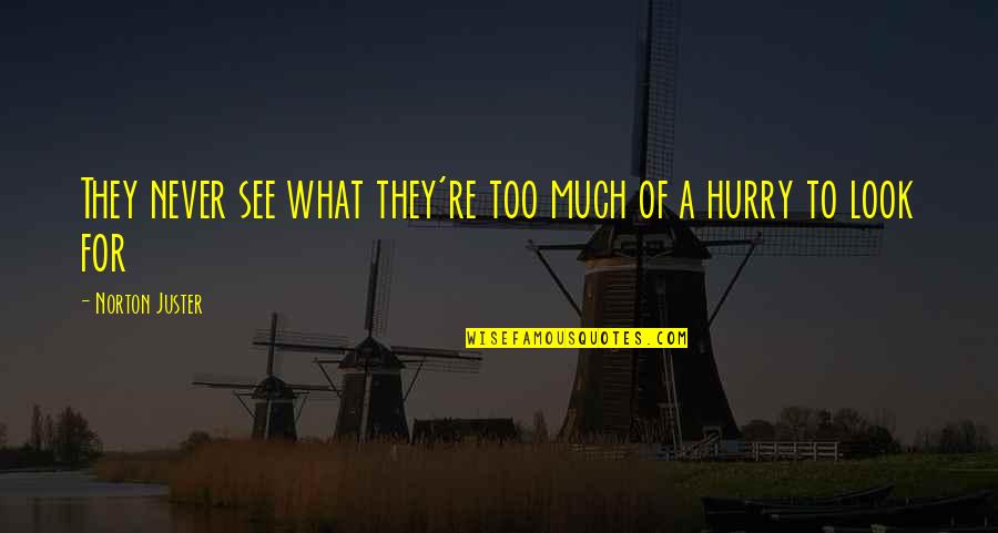 Slowness Quotes By Norton Juster: They never see what they're too much of Slowness Quotes By Norton Juster: They never see what they're too much of